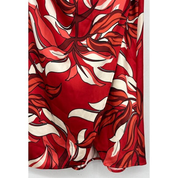 Sigrid Olsen Women Faux Wrap Skirt Size Large Red Ivory Midi Floral Stretch New - Picture 4 of 9